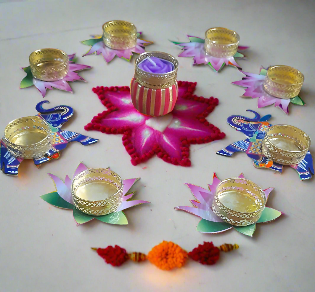 Laxmi maa priy hathi kamal tealight 9 piece rangoli 🌹4*inch