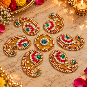 Diamond Stone Kairi Design Acrylic Rangoli Set of 7 – Elegant Diwali Decoration