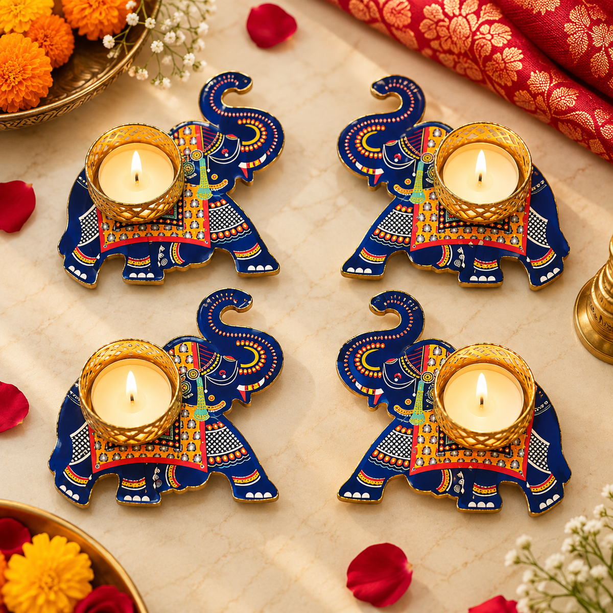 Decorative elephant tealight holder pair of 2 for Diwali decoration