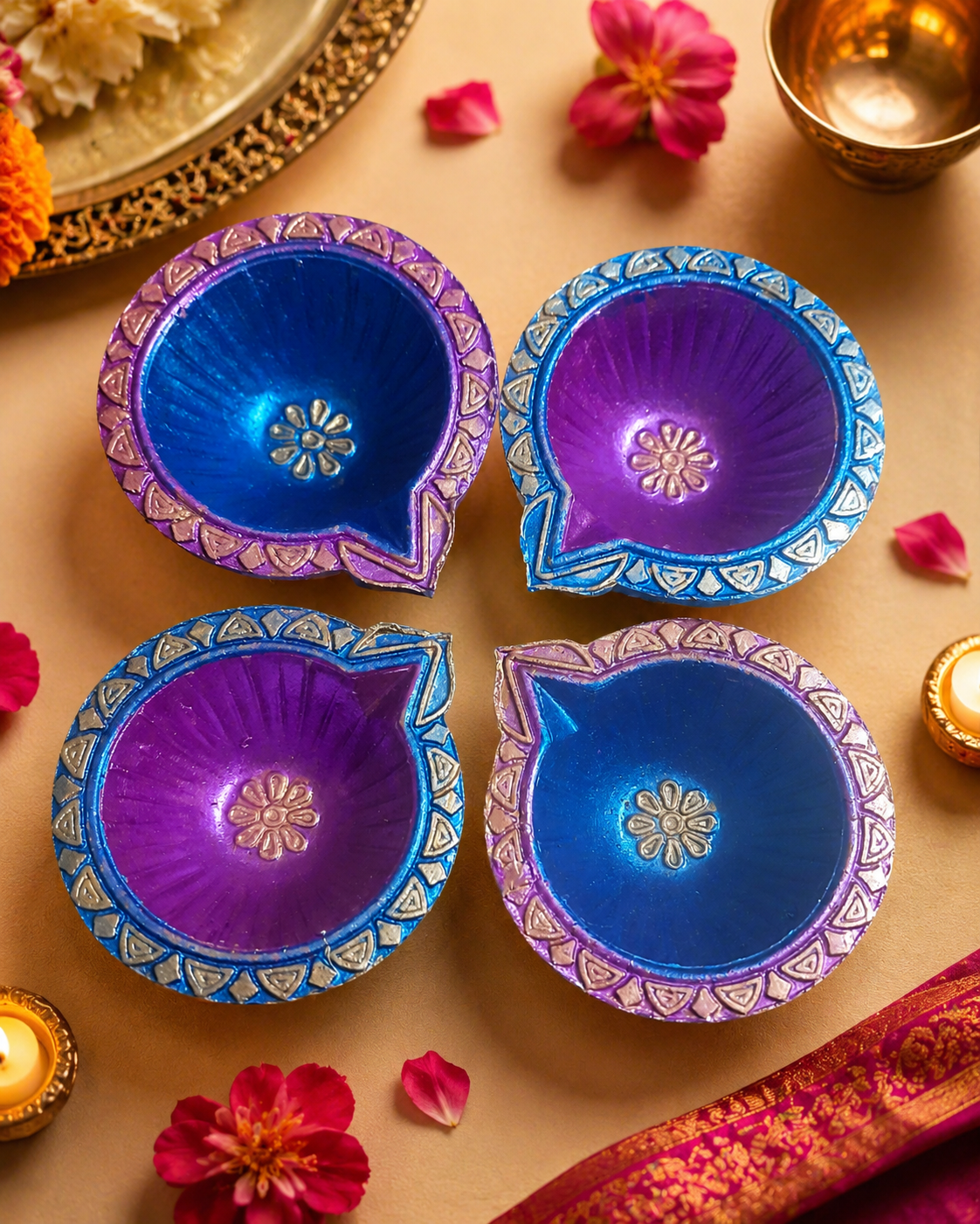 Golden shining terracotta diya pack of 4 for Diwali decoration