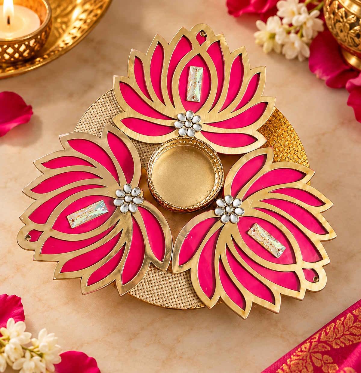 Handcrafted 7 inch lotus diya rangoli for Diwali decoration