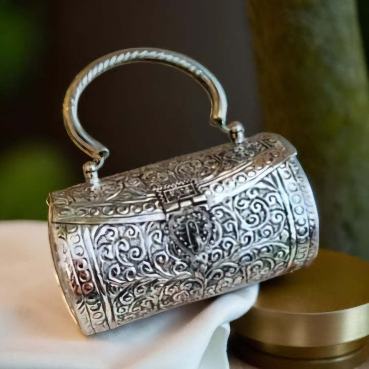Handcrafted silver brass wedding clutch for women