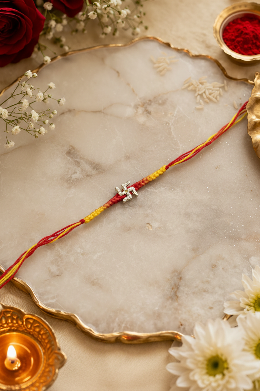 Sacred Mauli Thread Rakhi with Swastik Symbol