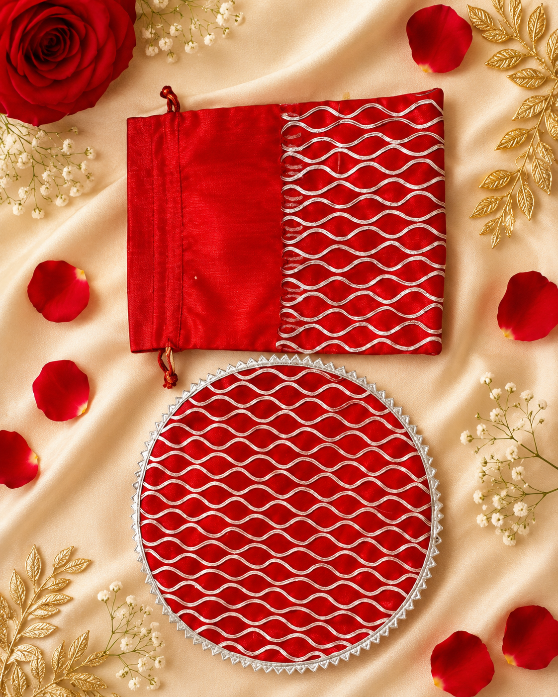 Lahriya Bandhej handmade Papad Mangodi gift set in traditional potli bag