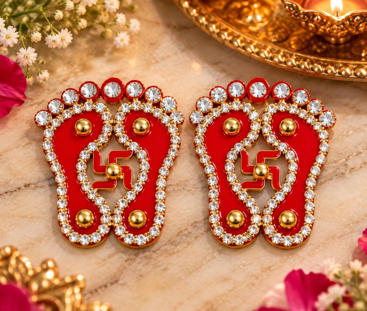 Laxmi Charan with Swastik acrylic pair for Diwali decoration