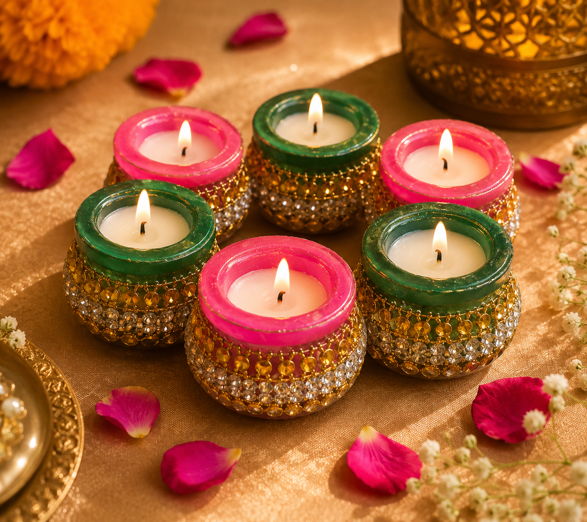 Matki designer terracotta wax diya with stone and gota lace work for Diwali