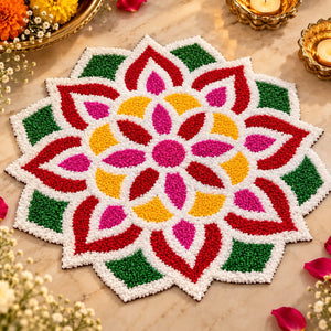 Multicolor Fur Rangoli Mat – 11 Inch Decorative Diwali Rangoli for Home