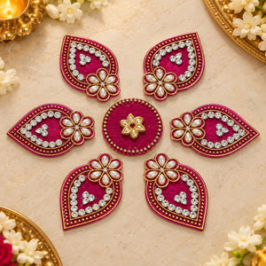 Pink Pearl & Diamond Petal Acrylic Rangoli Set of 7 – Elegant Diwali Decoration