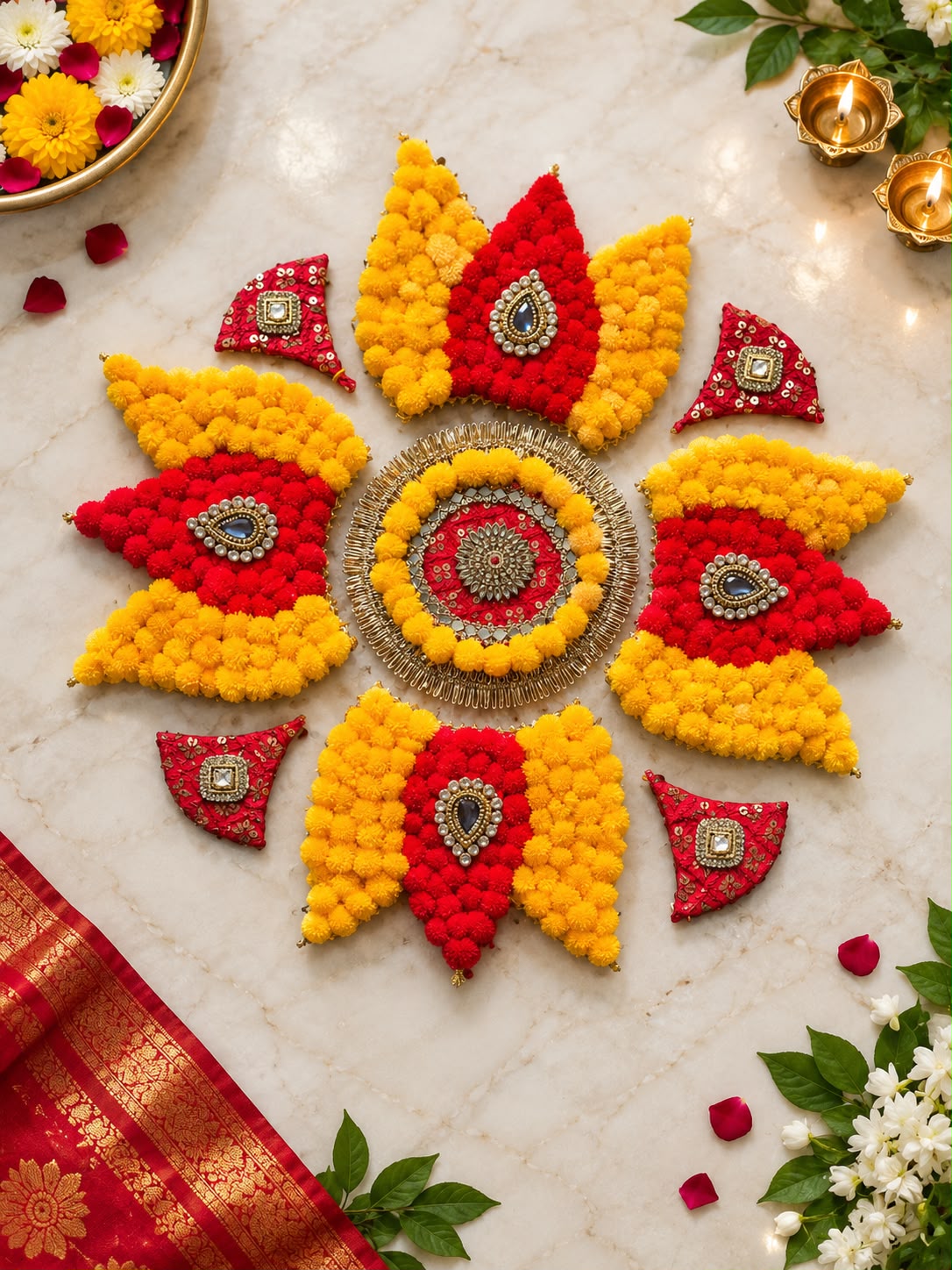 Handmade Pom Pom Instant Rangoli 21 inch