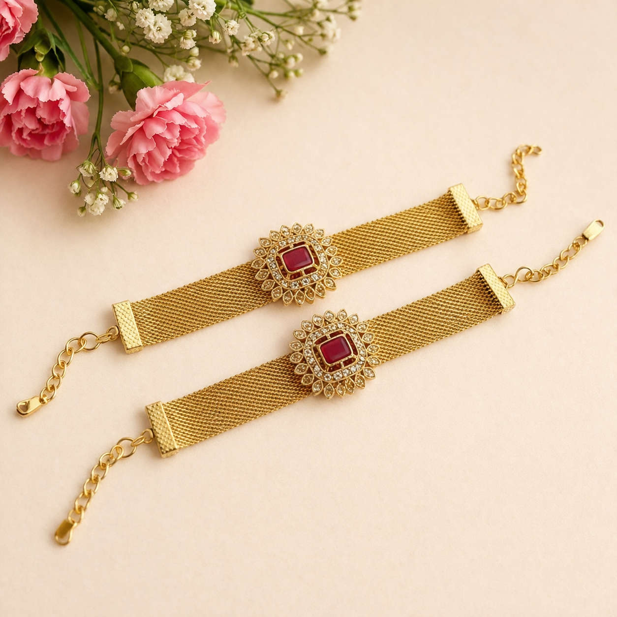 Premium Golden Kundan Bracelet Rakhi for Raksha Bandhan