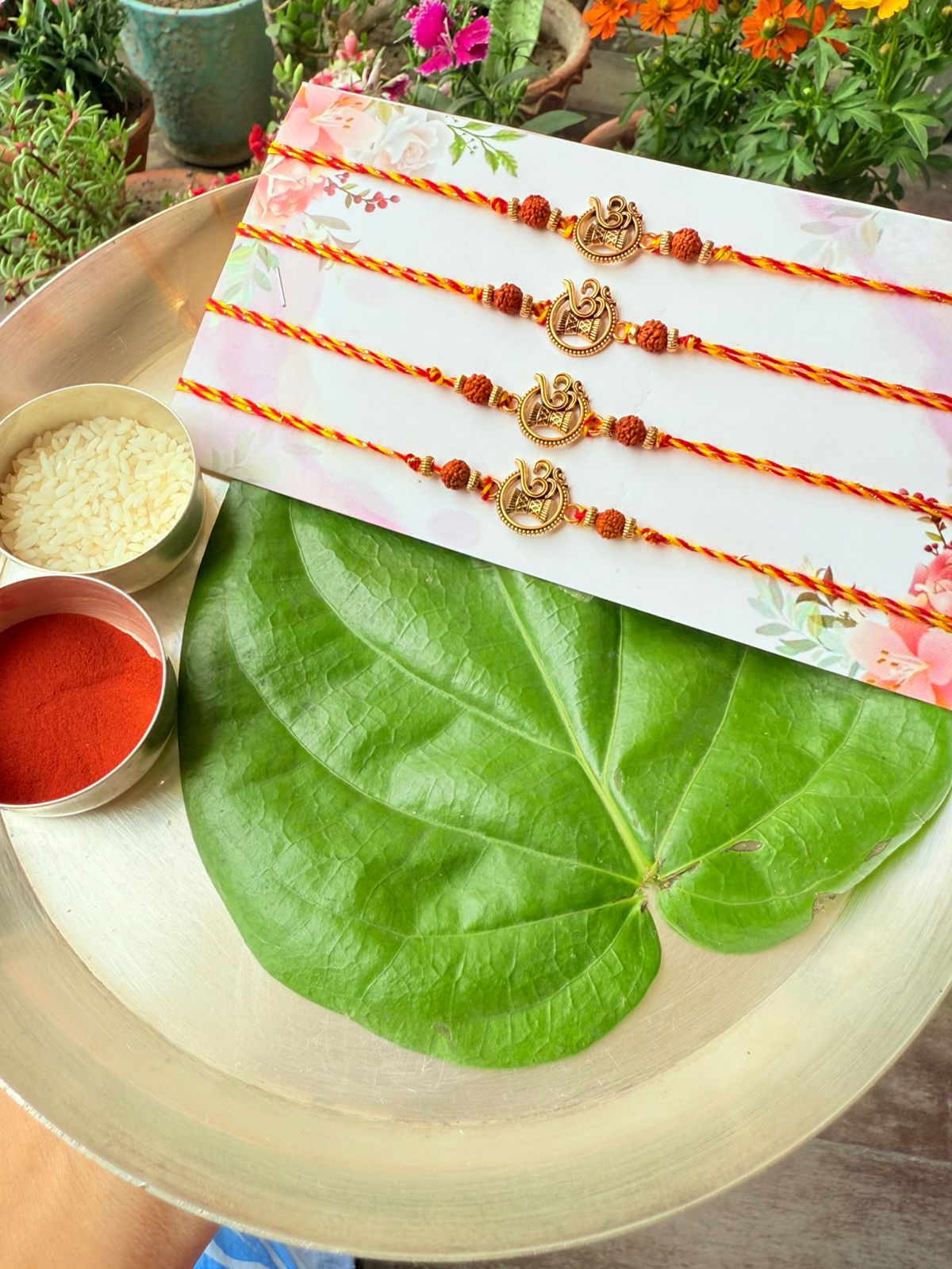 Premium Om Rudraksha Damru Moli Rakhi for brother
