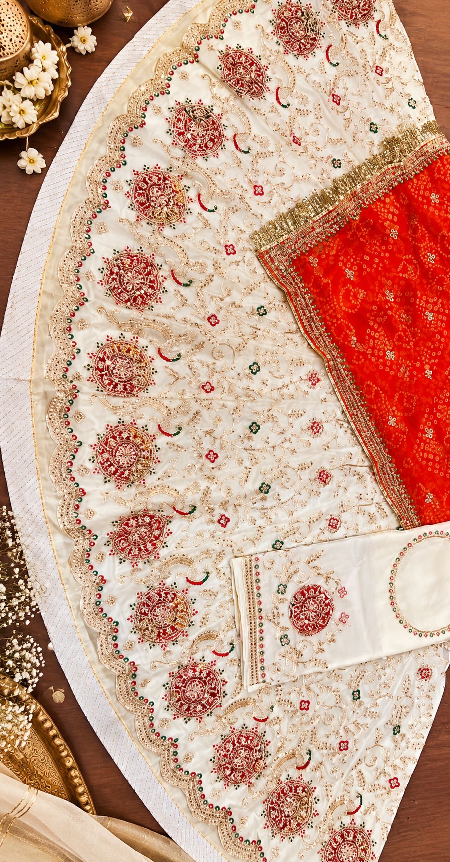 Rajasthani woman wearing traditional satin Rajputi Poshak with Odhani
