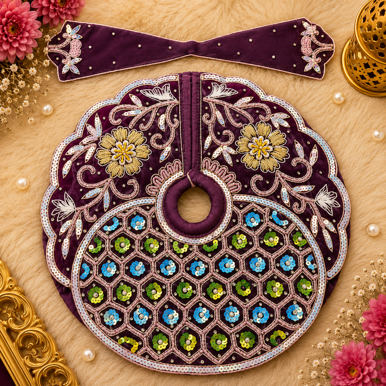 Rajsi Neelkamal Heavy Embroidery Sequence Work Laddu Gopal Poshak in Plum Purple
