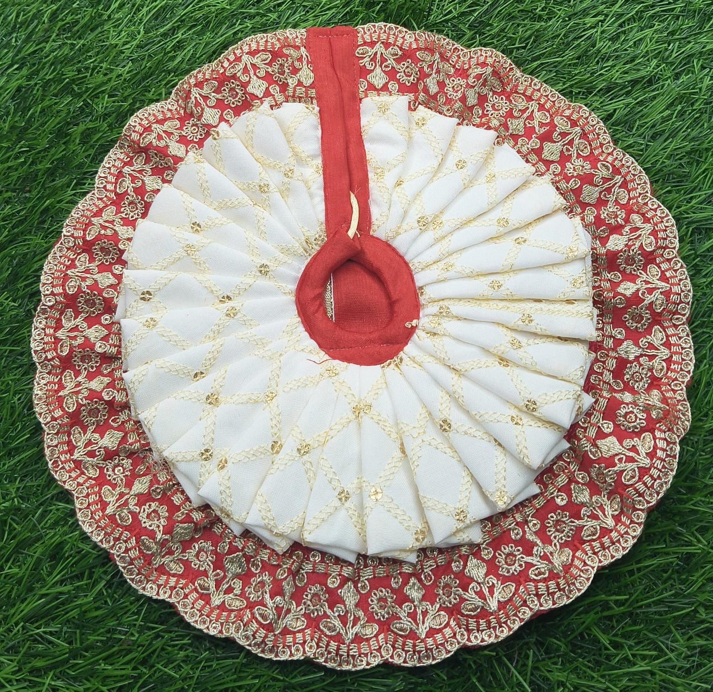 Red White Ladoo Gopal Poshak with Floral Embroidery