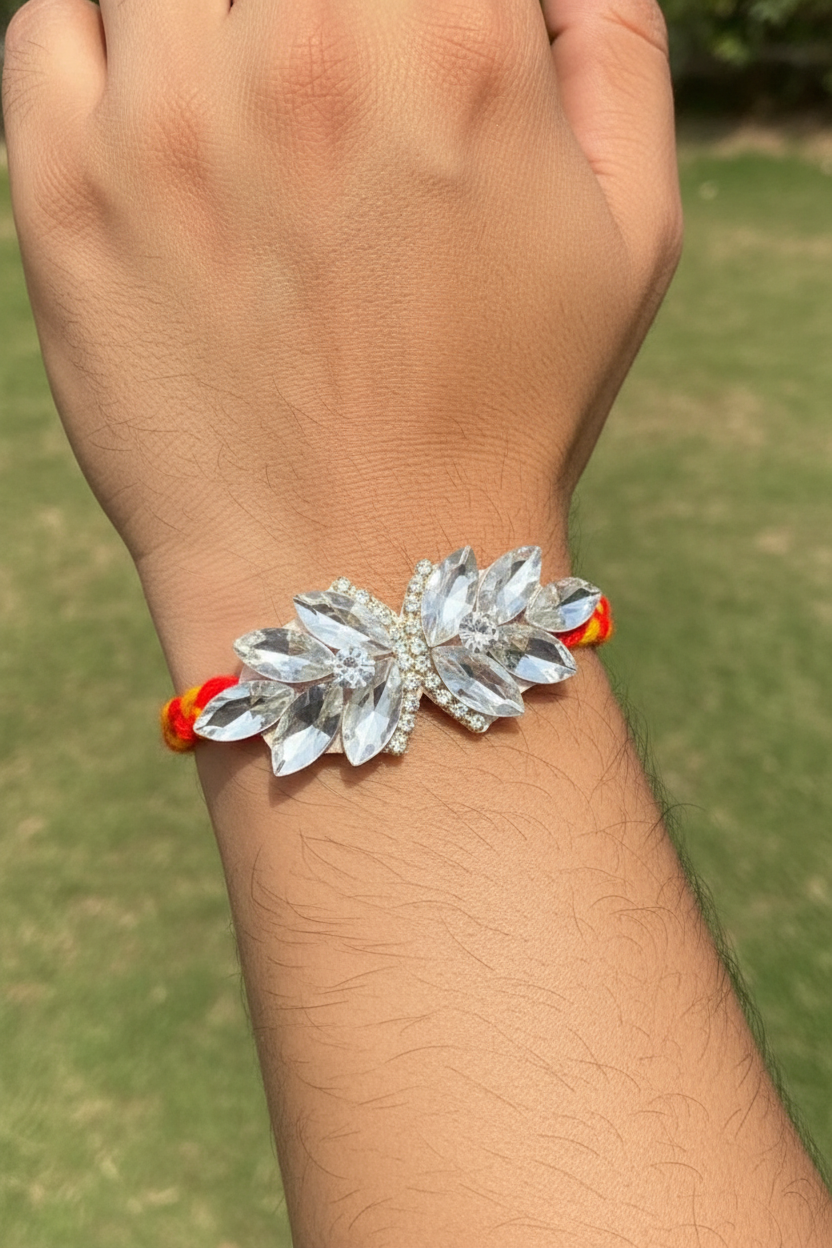 Elegant diamond stone work moli kalawa rakhi pack of 1