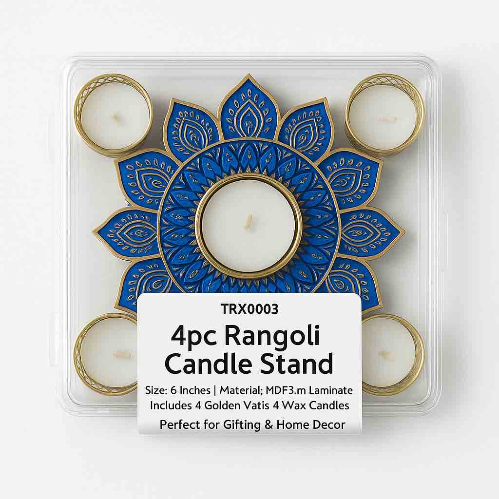 4 pc floral design MDF Rangoli plates