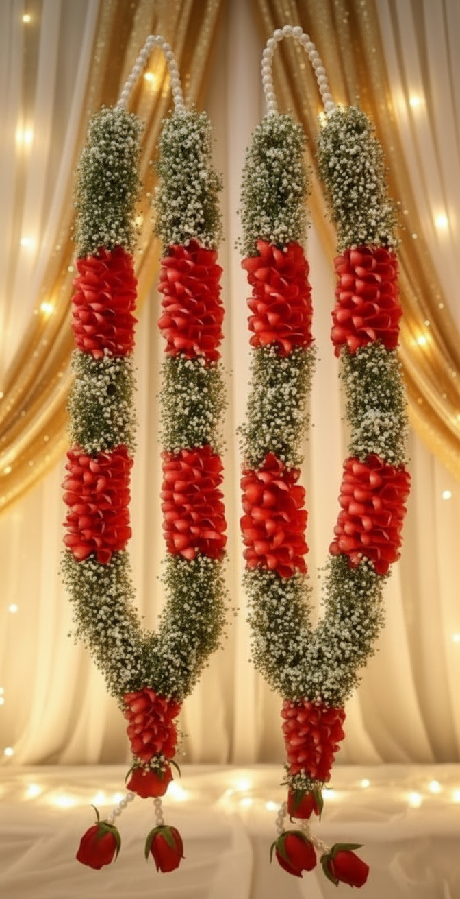 Handcrafted Heavy Wedding Varamala Garland Set for Bride & Groom – 5.5ft