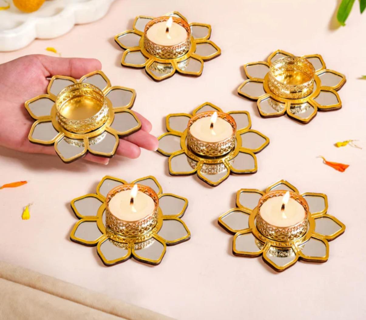 Beautiful Mirror T light without wax pack of 4