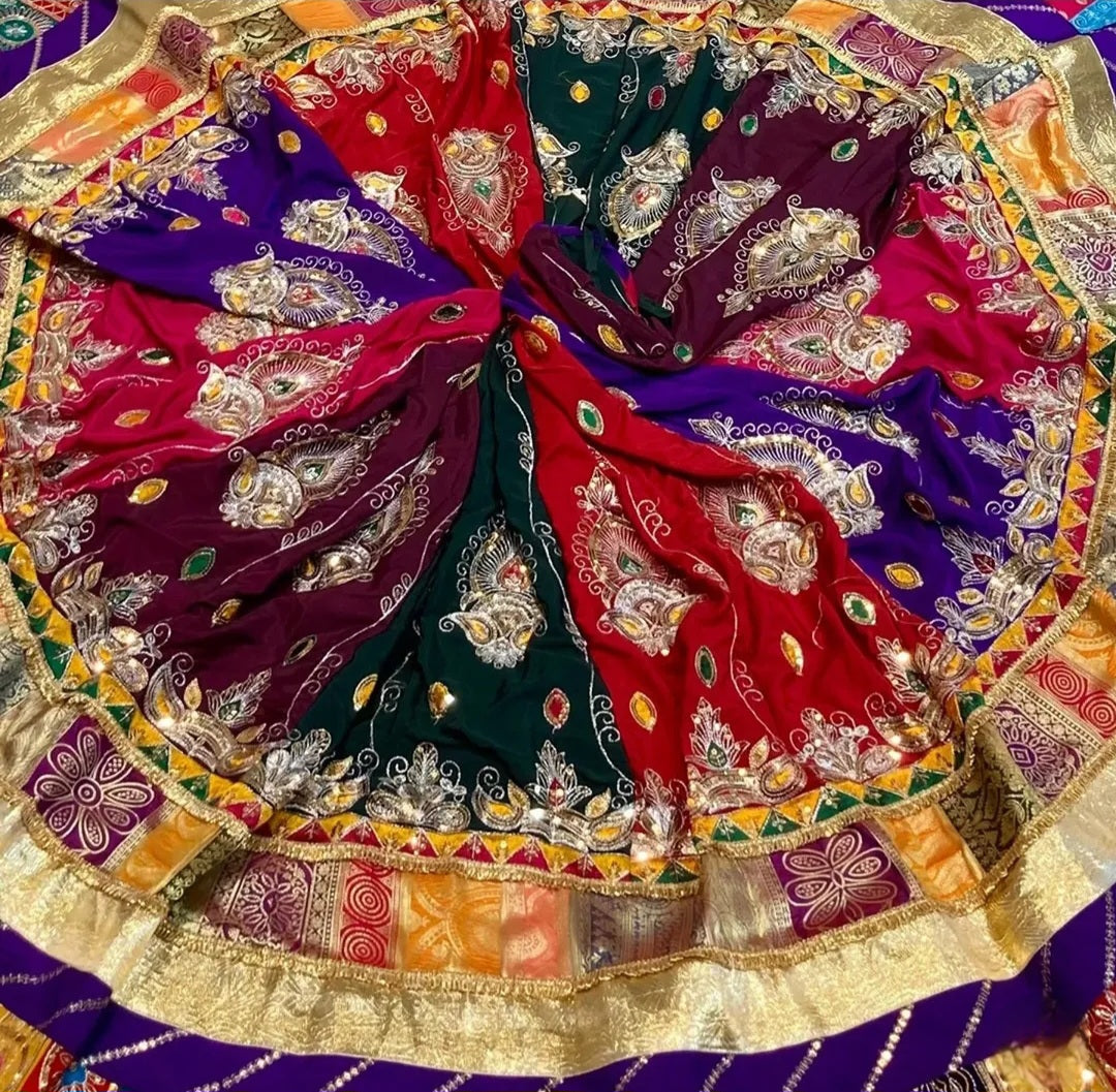 Designer 5 Meter Gher Royal Rajputi Poshak | Premium Crepe Silk with Heavy Sequence & Border Work