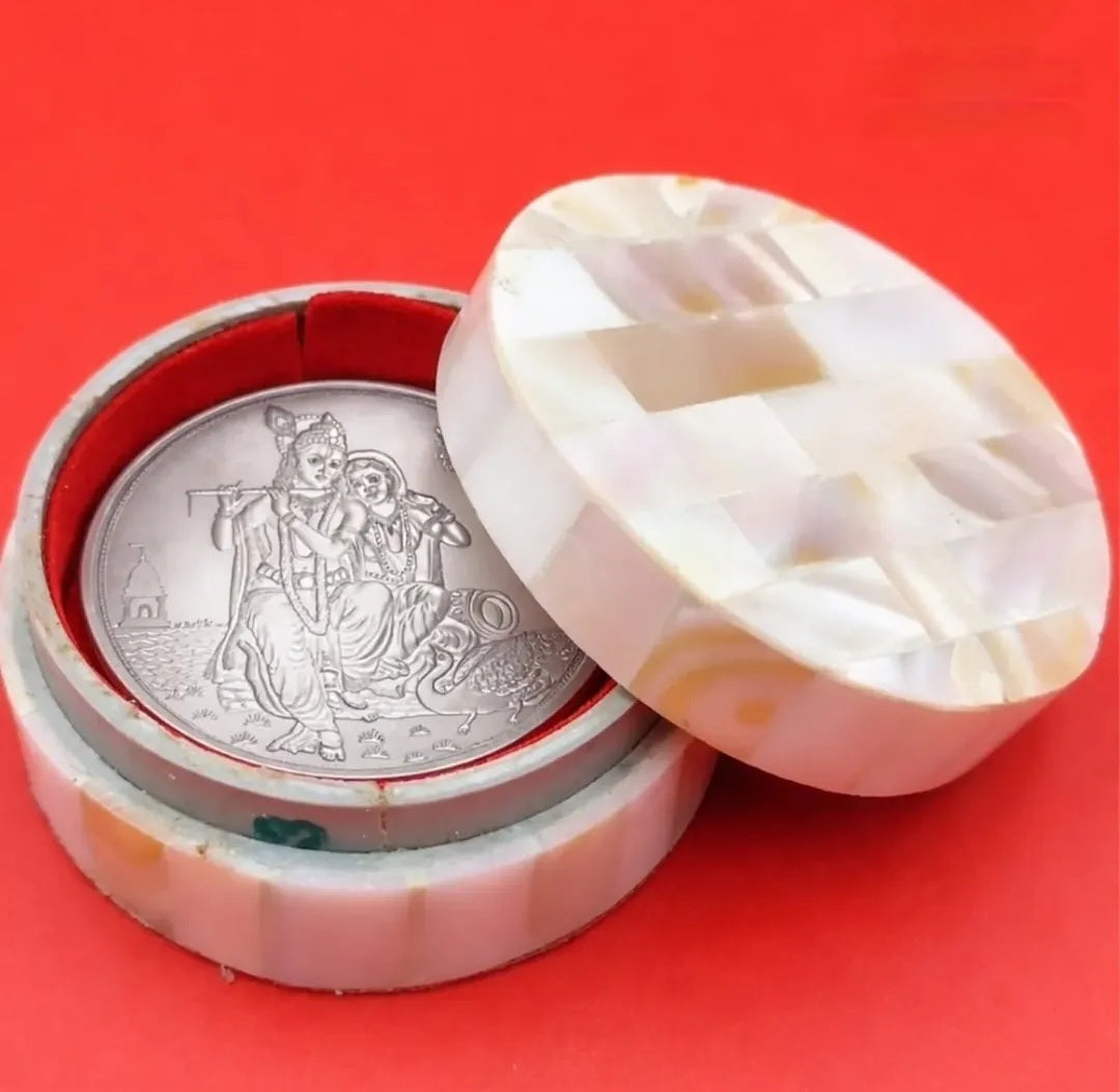 Mother of Pearl Coin Jewelry Box (2 inch) – Round & Square Mini Storage Box for Rings, Coins & Gifting