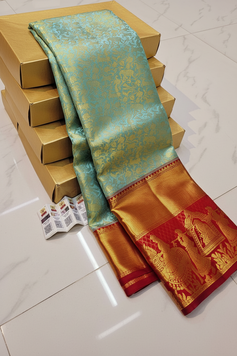 Kanchipuram Pure Silk Handloom Floral Bridal Saree | Silk Mark Certified Kanjivaram Saree