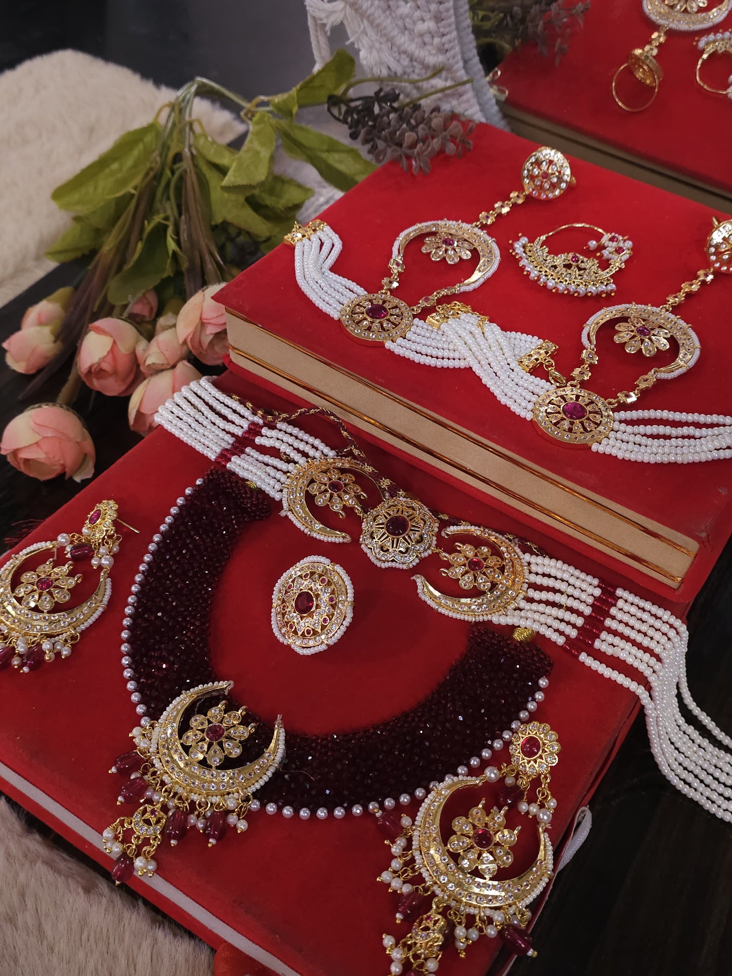 Jadau Work Elegant Jewellery Combo Set – Bridal Necklace Set for Wedding & Festive Wear