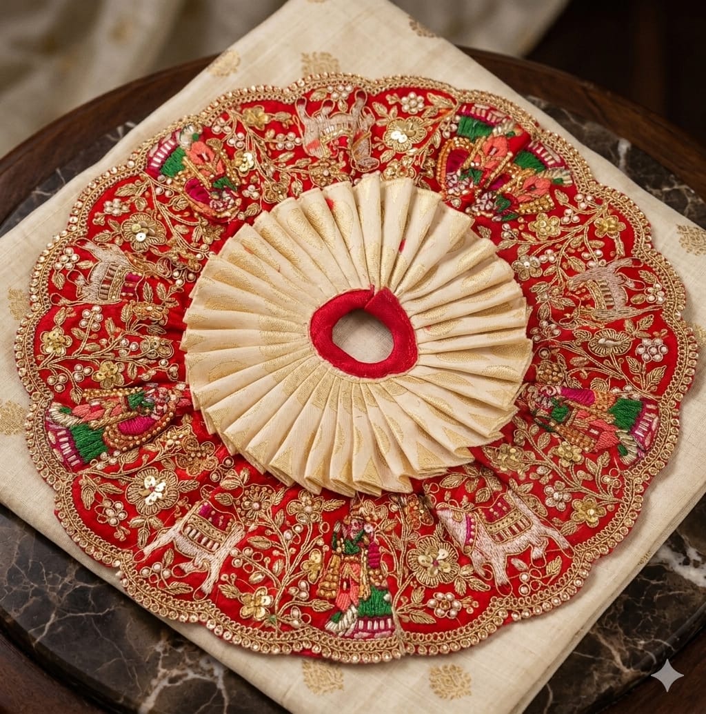 Manmohan Handcrafted Red Laddu Gopal Designer Poshak for Janmashtami