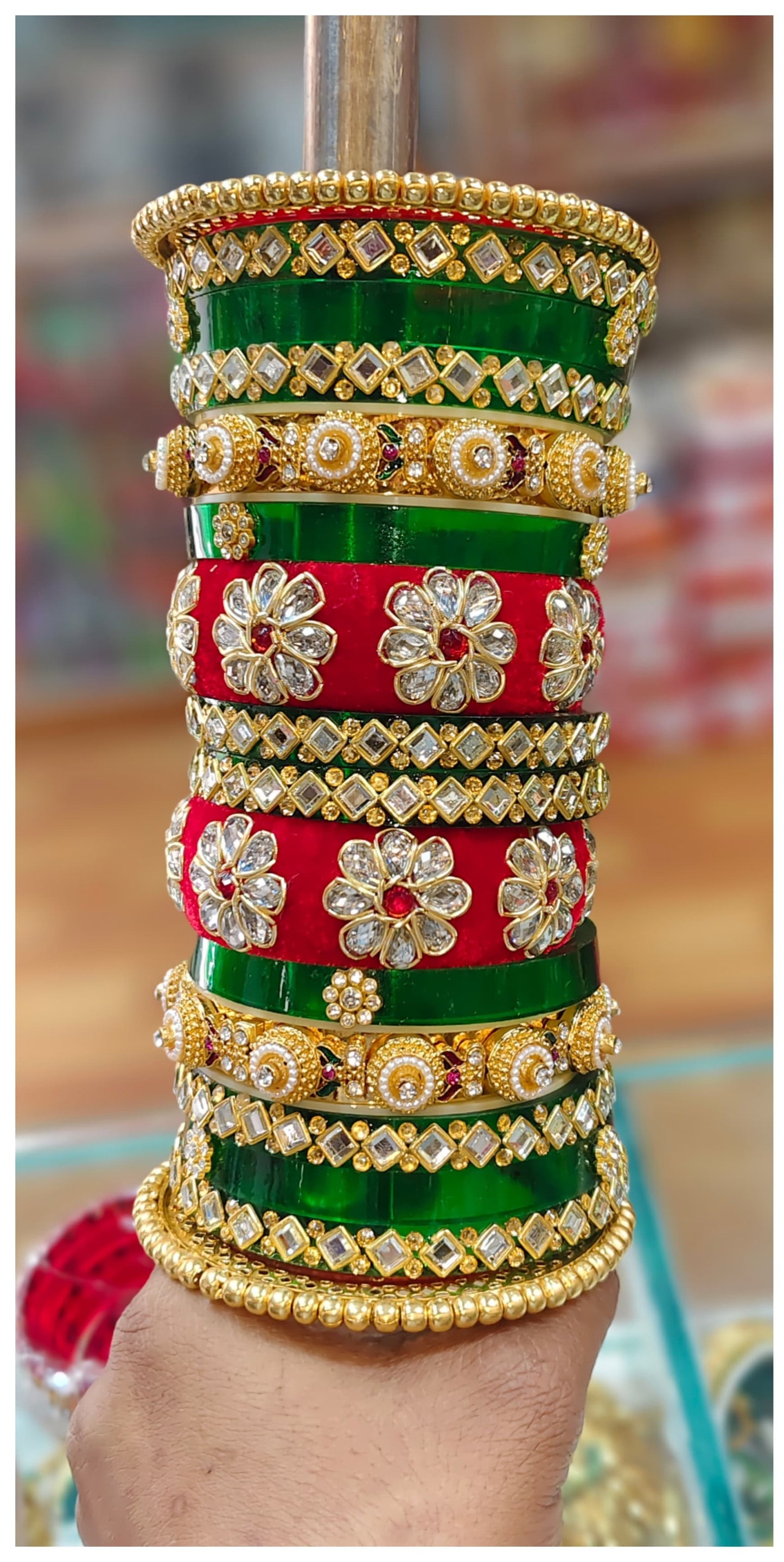 Traditional Rajwadi Bridal Chuda Set with Stone & Floral Work – Wedding Bangles
