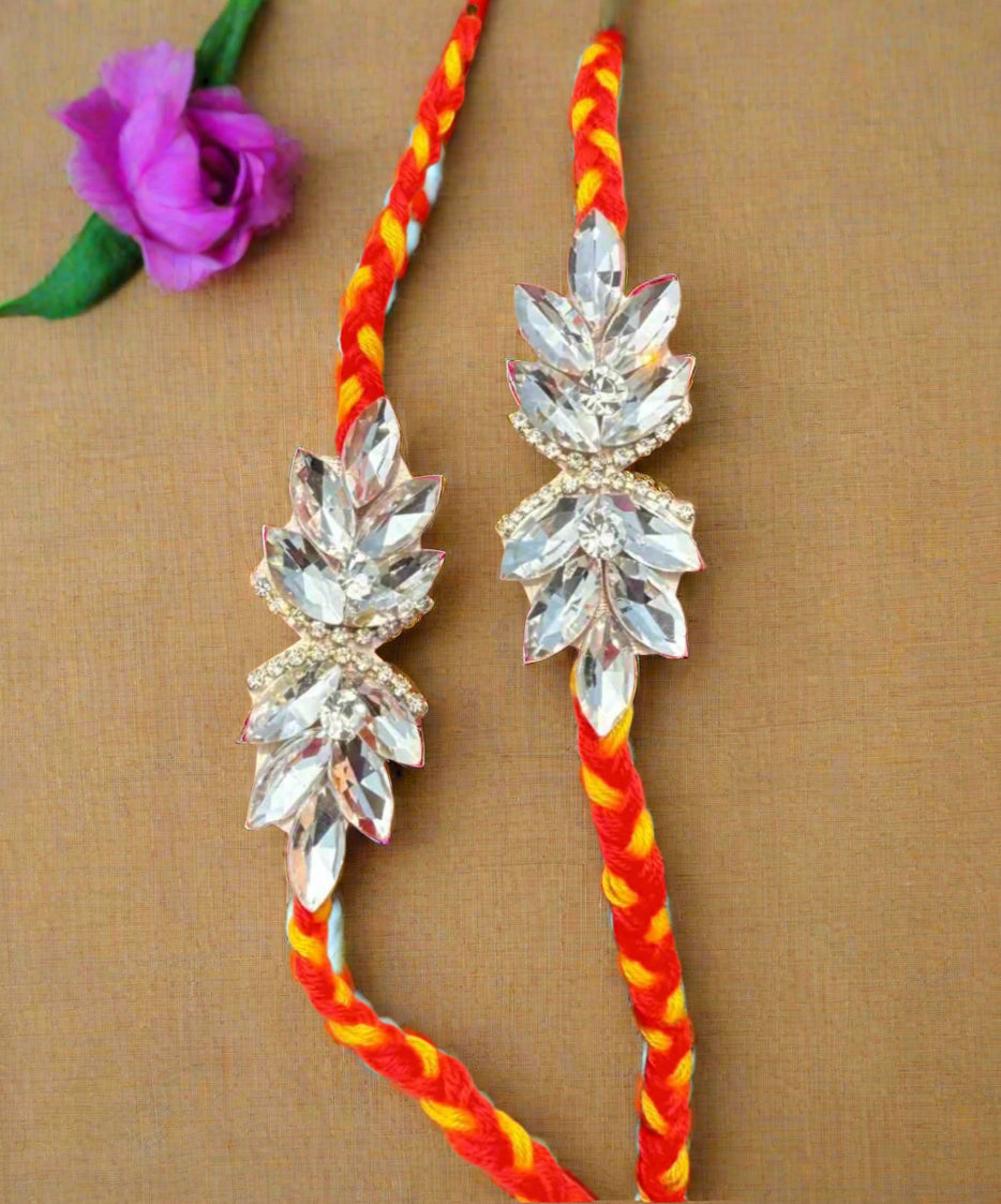 Elegant diamond stone work moli kalawa rakhi pack of 1