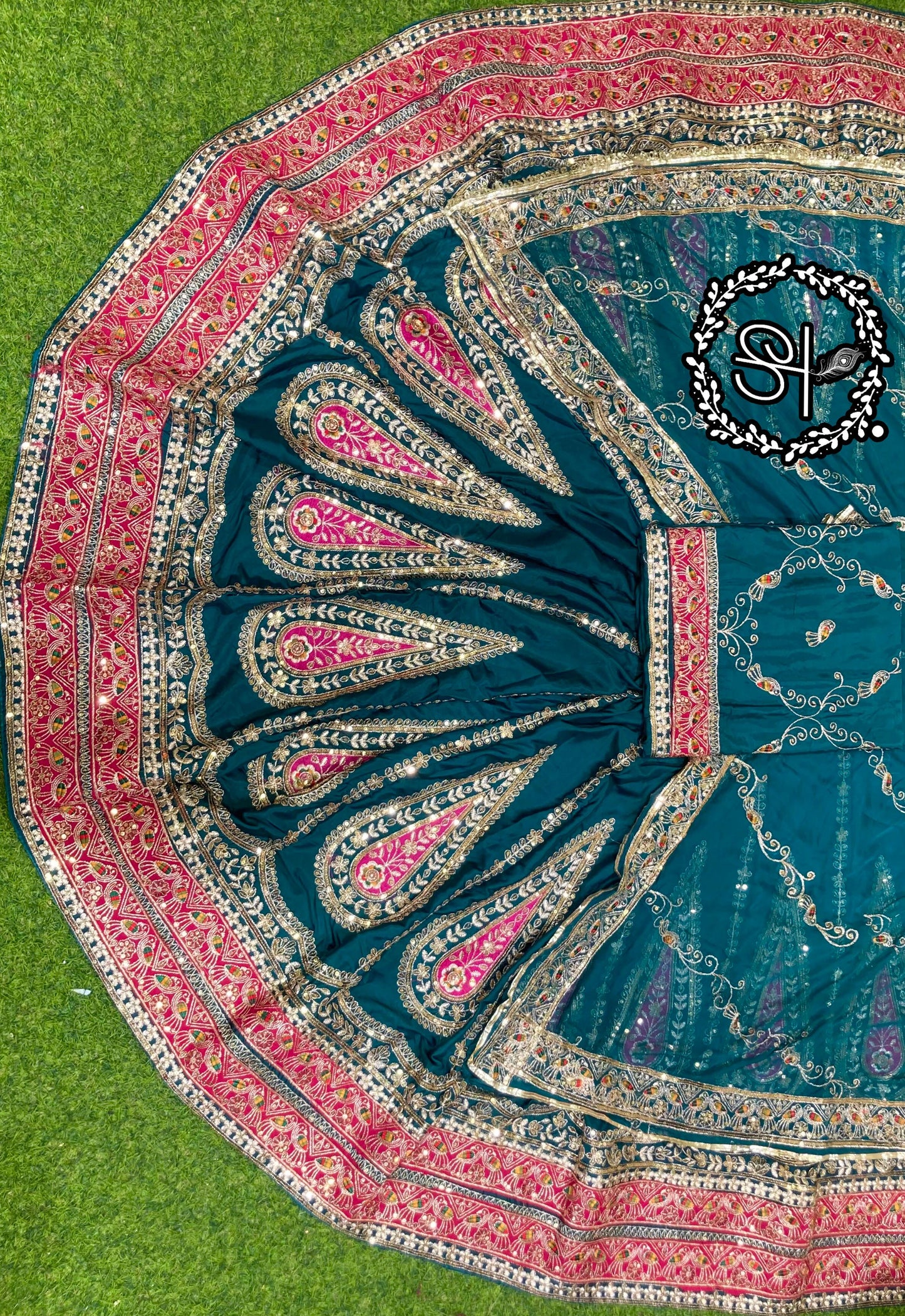 Designer Vintage Style Rajputi Poshak | Premium Crepe Silk & Humarai Pure Odhani | Heavy Zari & Velvet Patch Work