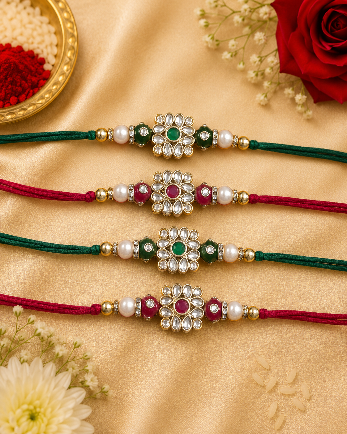 Designer kundan work stone Rakhi (pack of 1) Multicolour