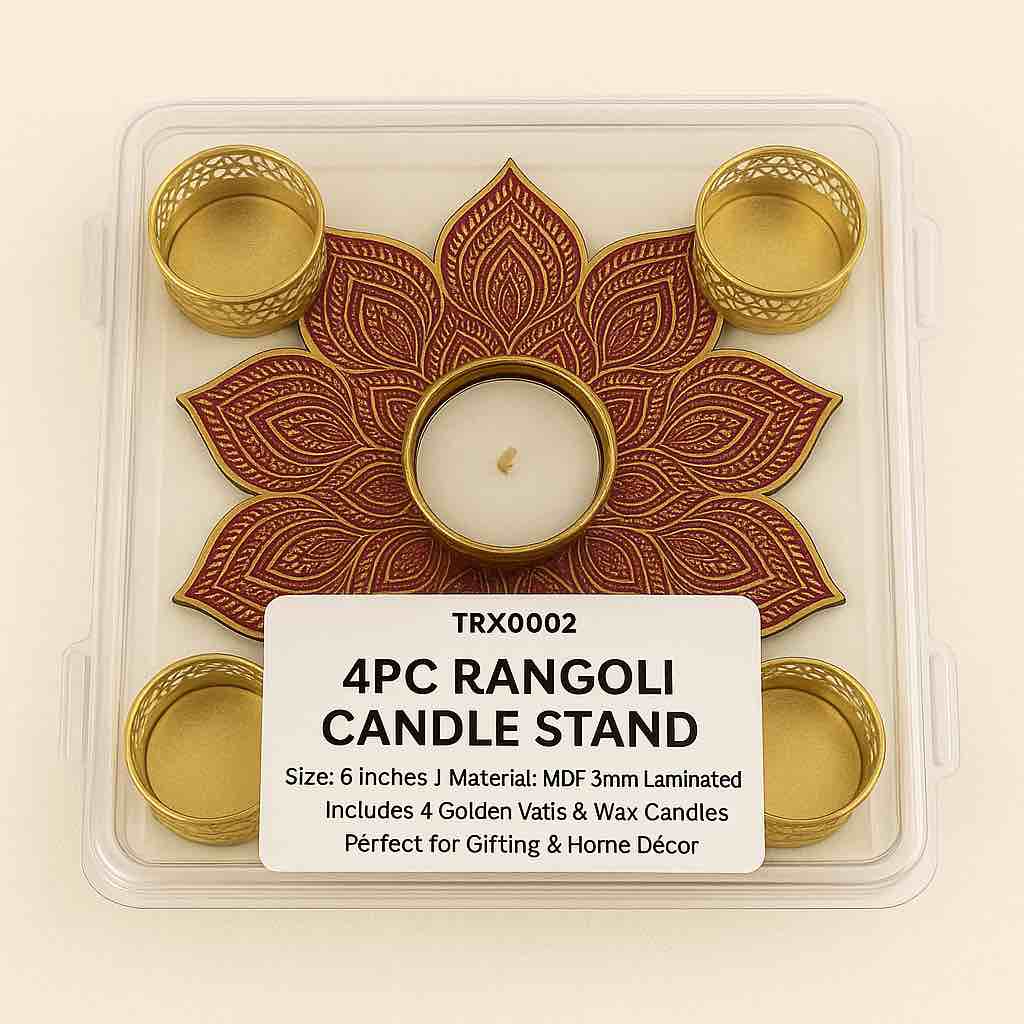 Golden floral designer Rangoli plates pack of 4