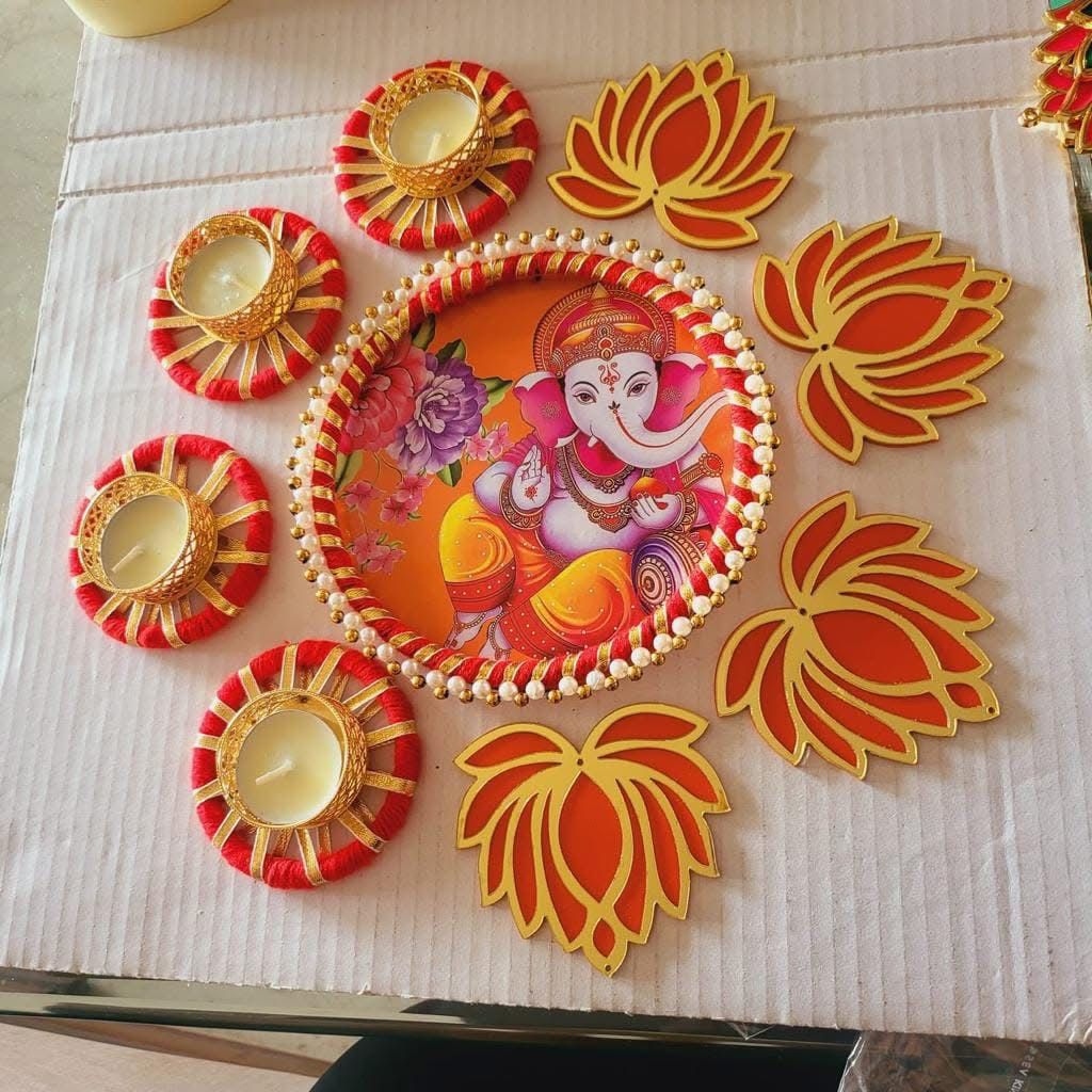 Ganpati lotus designer tealight rangoli set