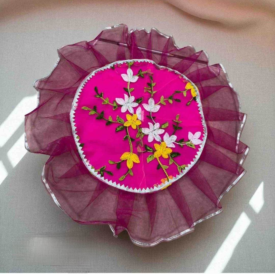 Hand Embroidered Designer Thalposh (20 Inch Round) | Decorative Puja Thali Cover for Festive Decor, Wedding & Gifting