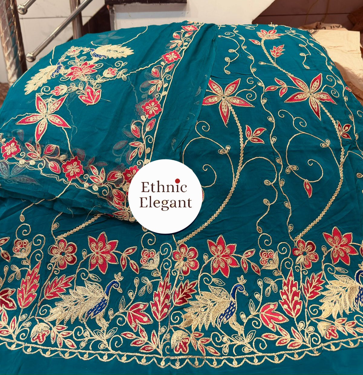 Luxury Natural Silk Rajputi Poshak Set | Heavy Patch Work & Handwork Odhna | Premium Ethnic Dress