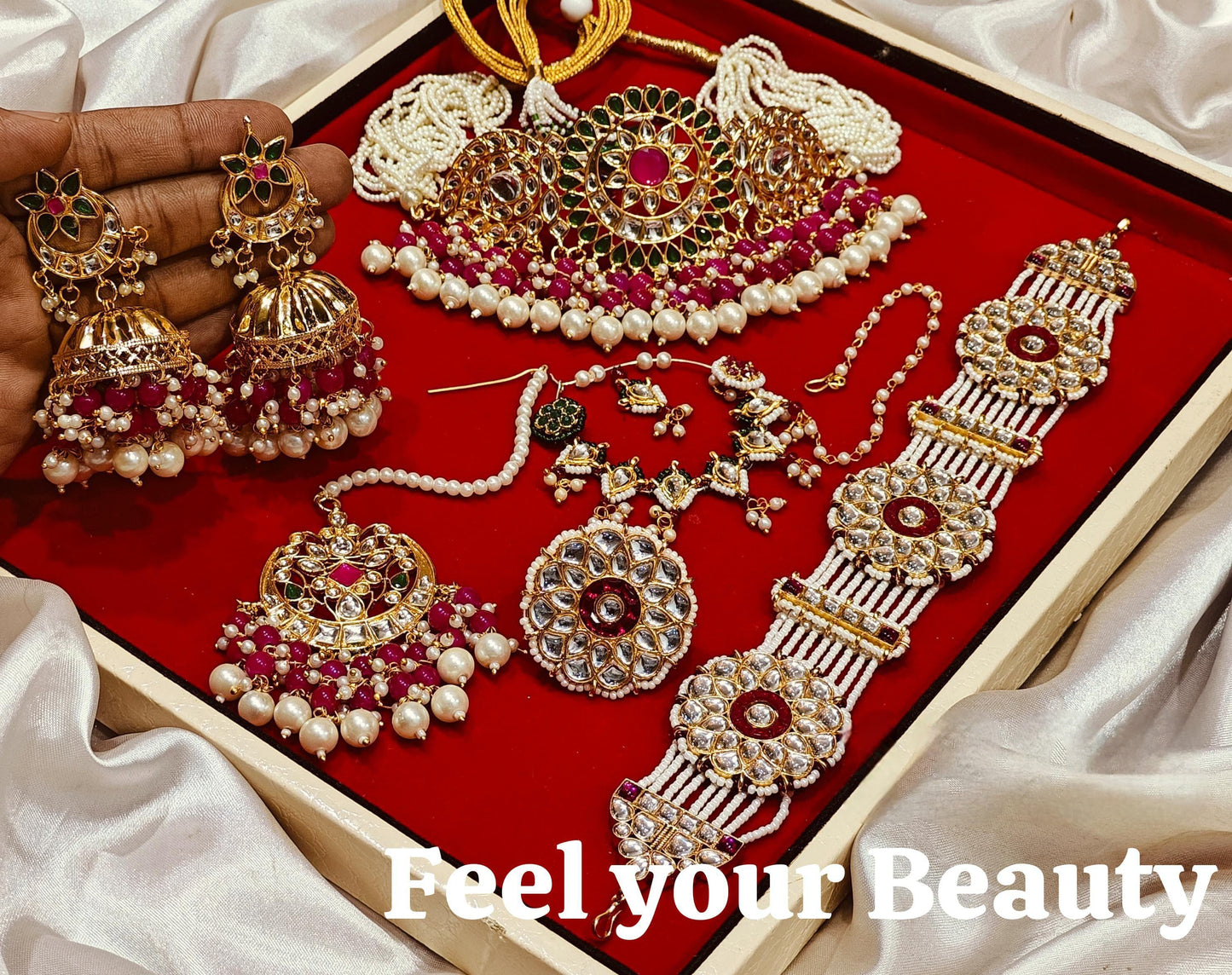 Rajwadi Jhumka Style Jewellery Combo Set – Beautiful Bridal Necklace Set for Wedding & Festive Wear
