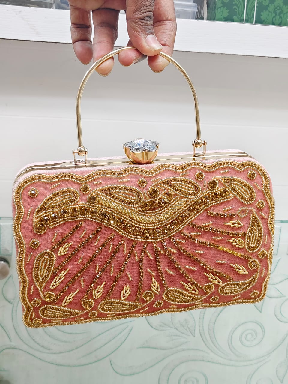 Elegant Metallic Gold Shimmery Party Clutch