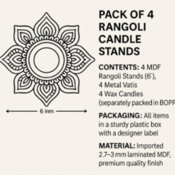 4 pc floral design MDF Rangoli plates