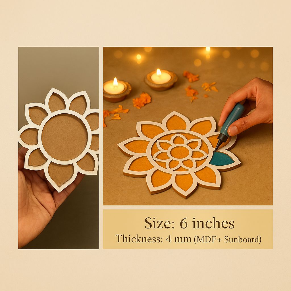 Rangoli Stencil Combo Pack – 6" Inch Reusable Wooden MDF Designs Pack of 10