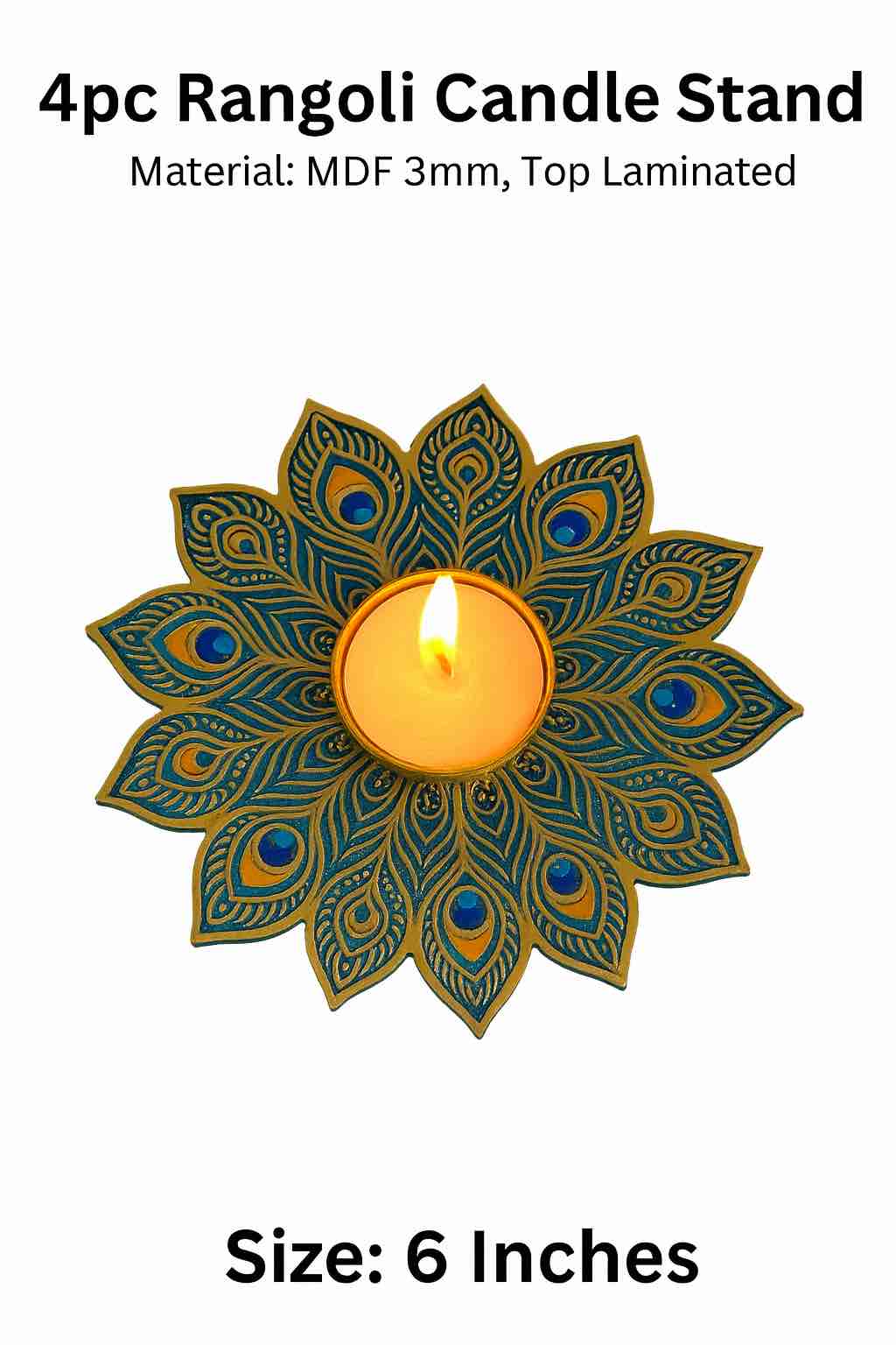 4 pc floral design MDF Rangoli plates