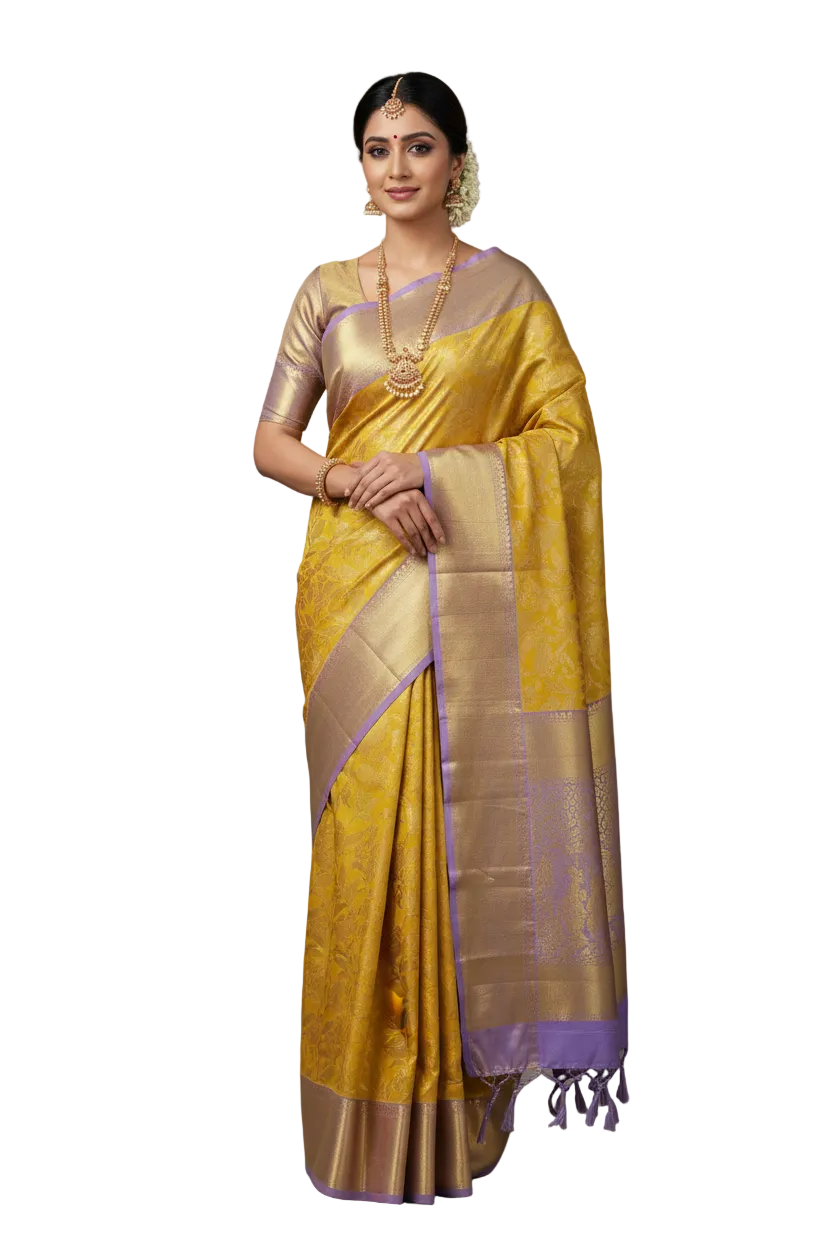 Pure Silk Handloom Kanchipuram Floral Saree | Silk Mark Certified Bridal Kanjivaram Saree