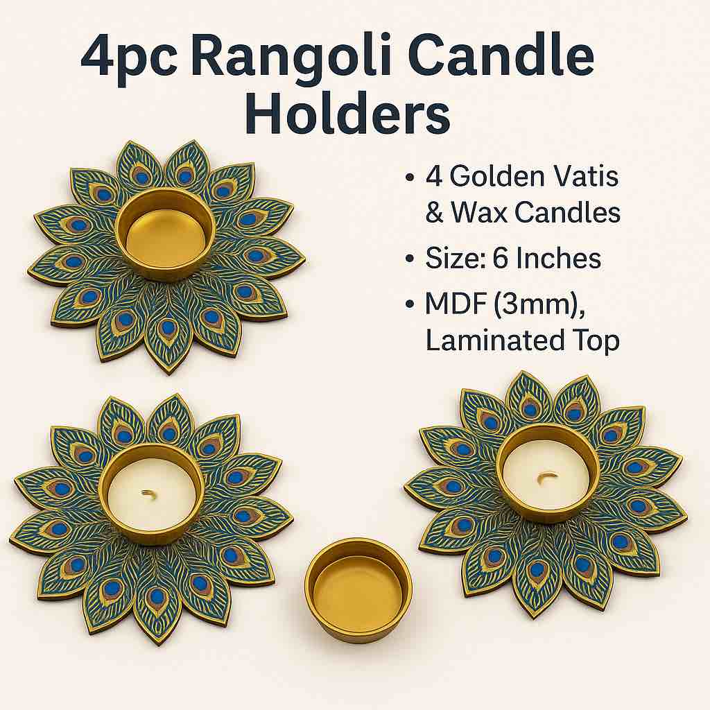 4 pc floral design MDF Rangoli plates