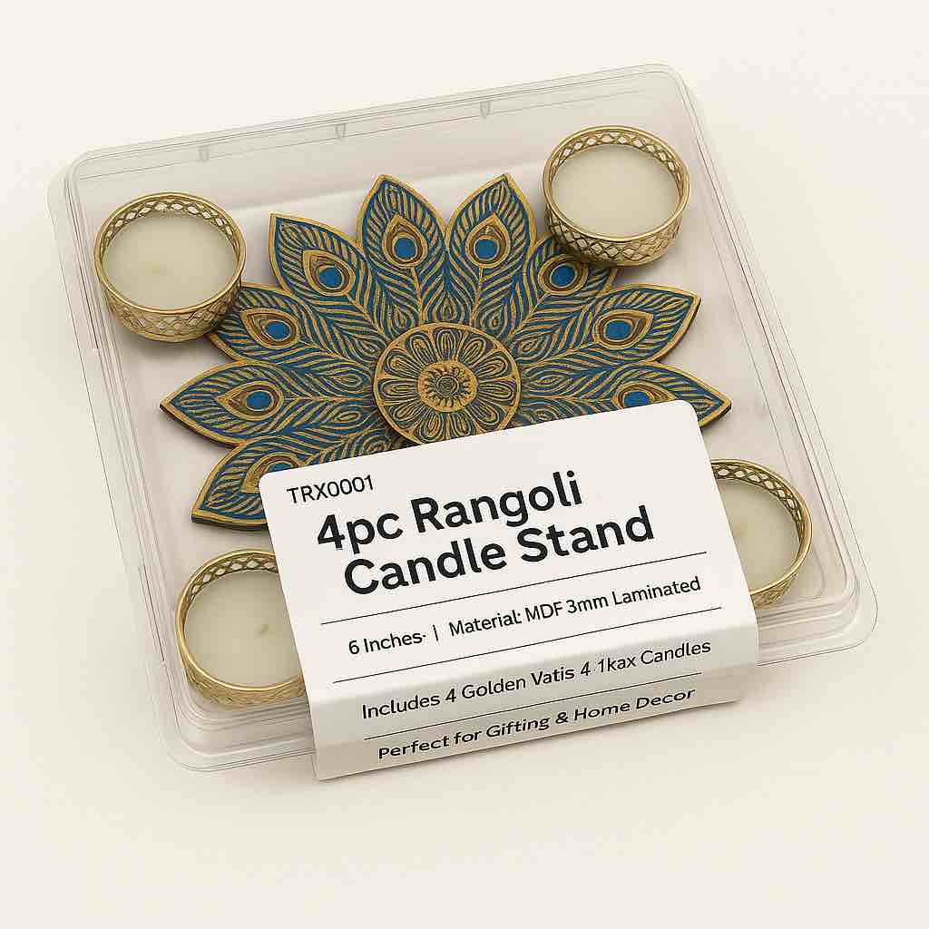 4 pc floral design MDF Rangoli plates