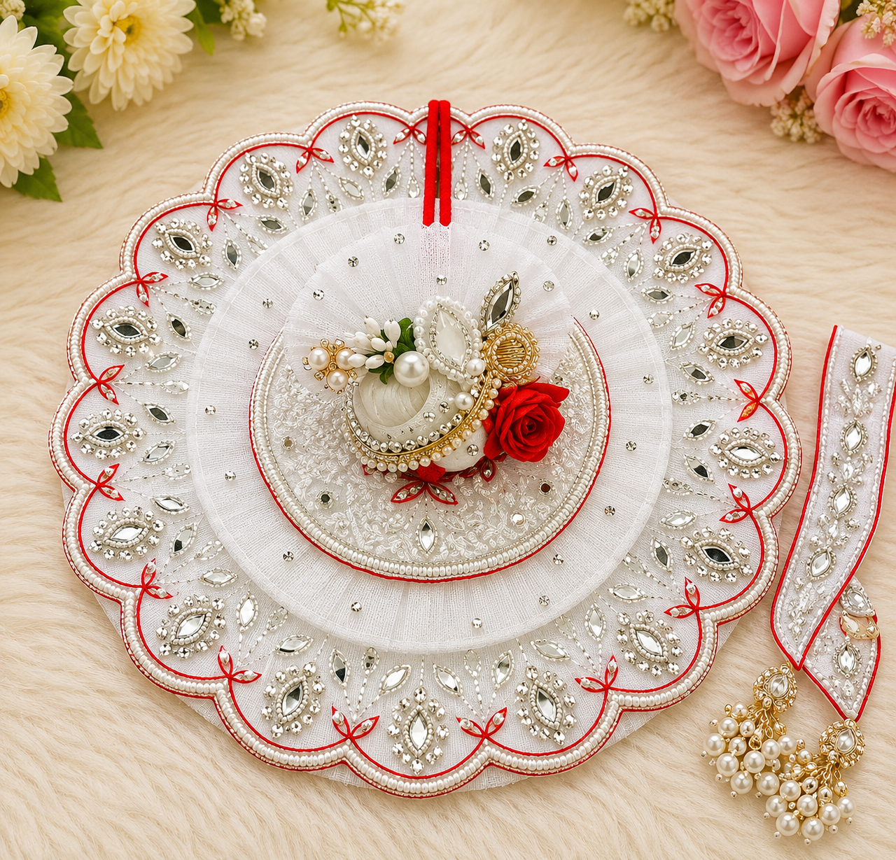 Shree Govind Heavy Designer White Laddu Gopal Poshak with Mukut