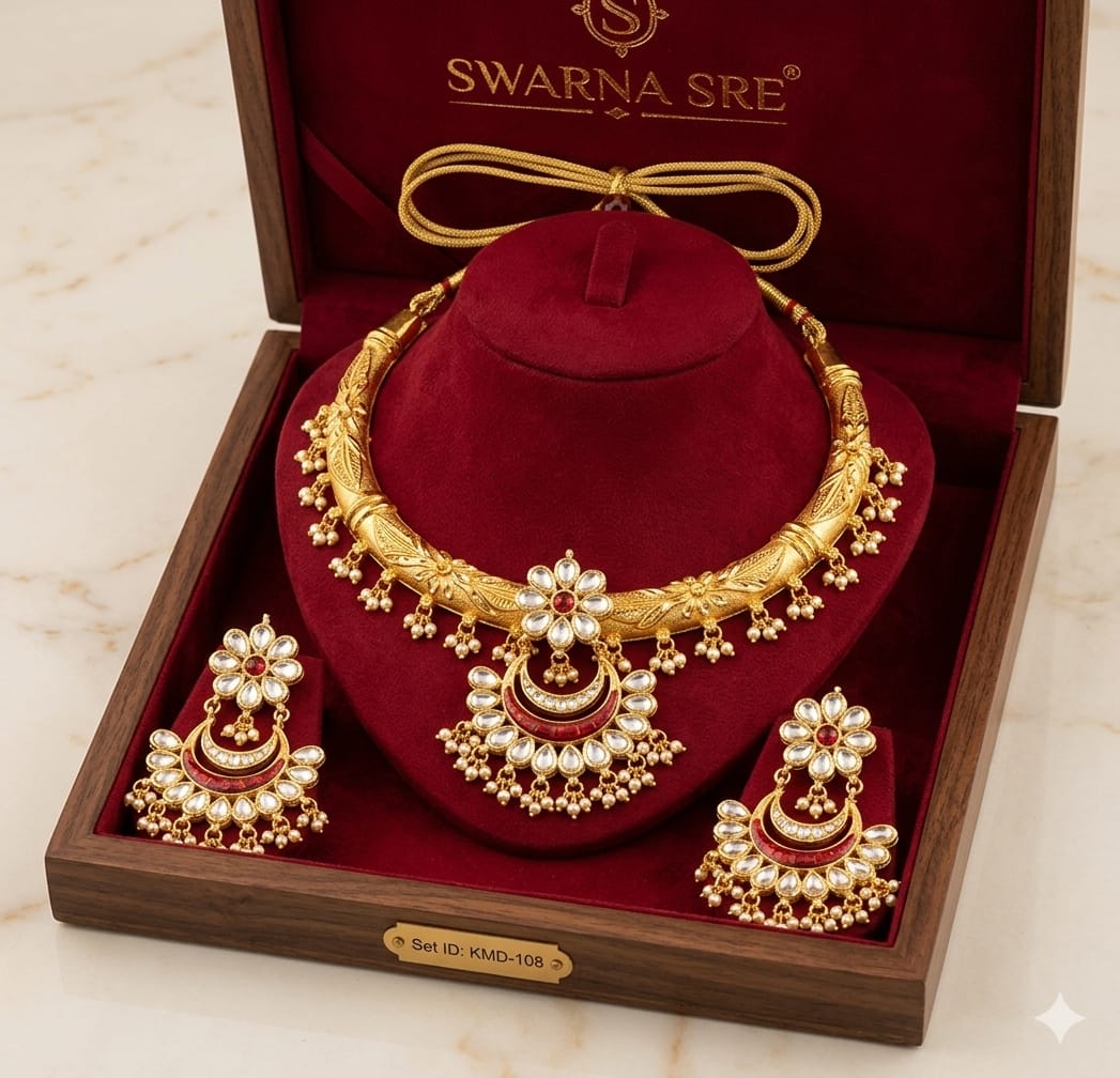 Heritage Kundan Hasli Necklace Set with Earrings | Floral Motif Traditional Jewelry
