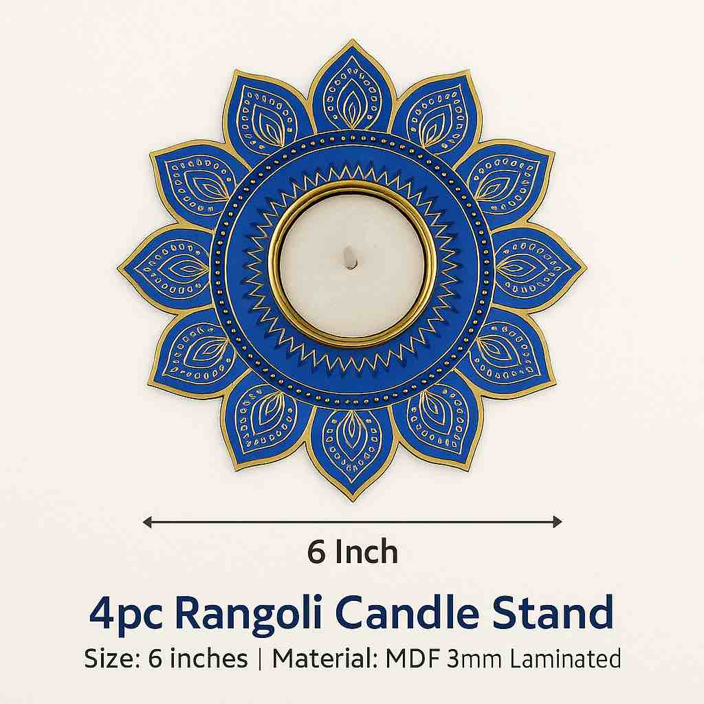 4 pc floral design MDF Rangoli plates