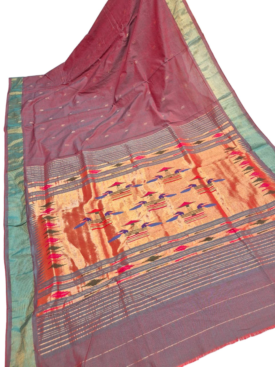 Handloom Cotton Paithani Saree – Lightweight Traditional Saree with Shoulder Butta & Pallu
