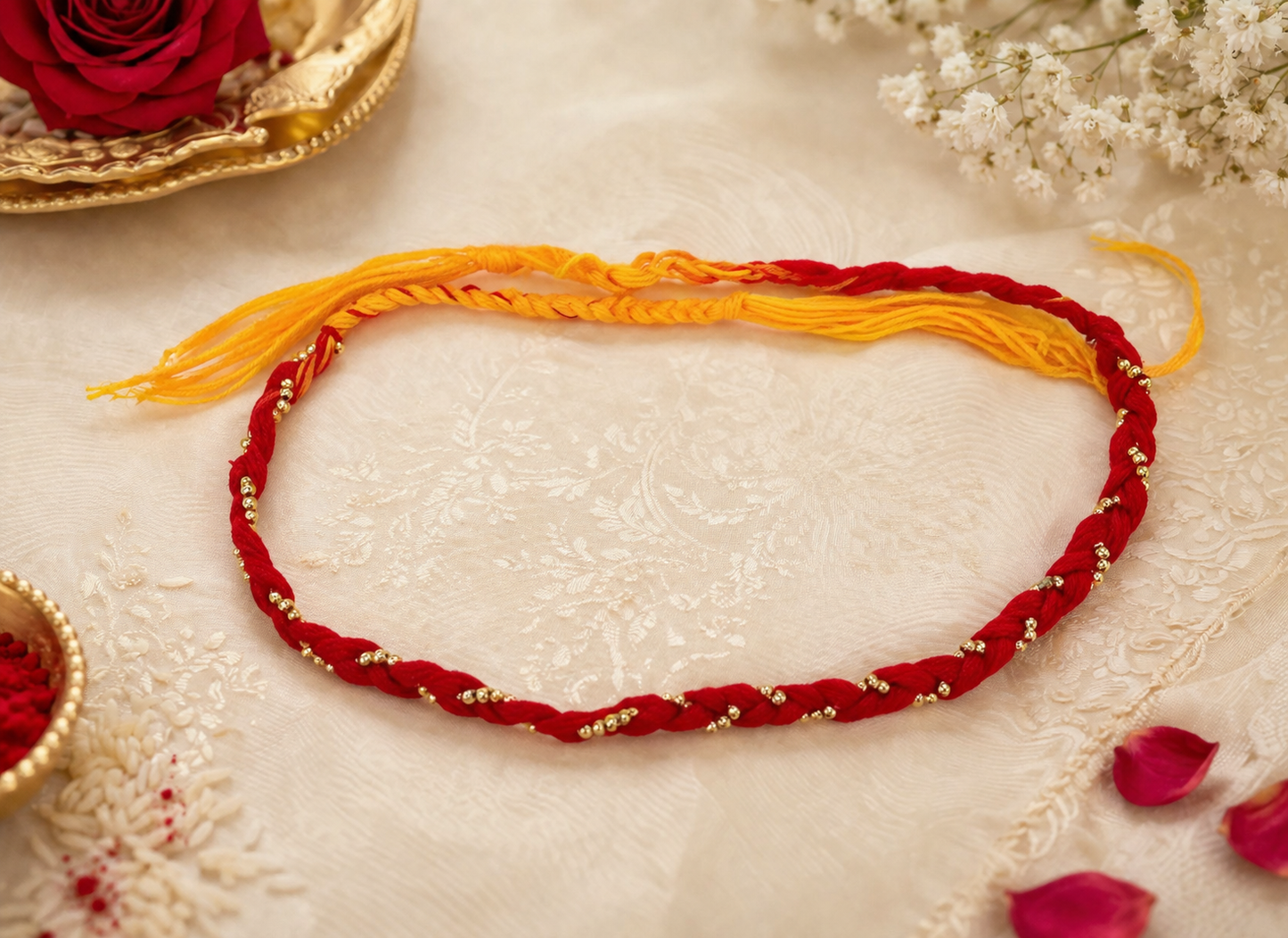 Handmade Golden Beads Kalawa Rakhi for Brother | Traditional Shubh Moli Rakhi for Raksha Bandhan