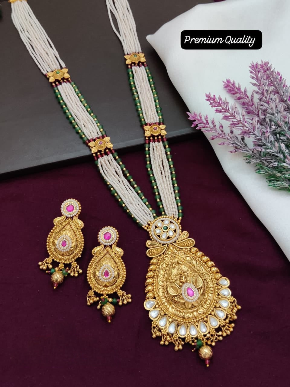 Maharani Long Necklace Set for Women – Graceful Bridal Jewelry Set for Wedding & Festive Wear