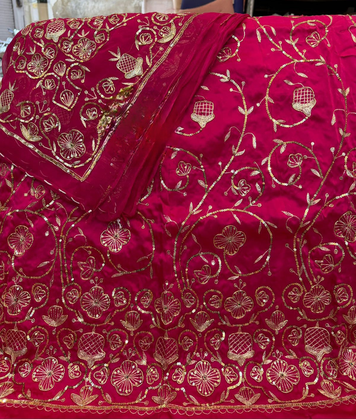 Heavy Bember Satin Thakurji Poshak with Pure Odhna | Aari Taari Dabka Handwork Dress
